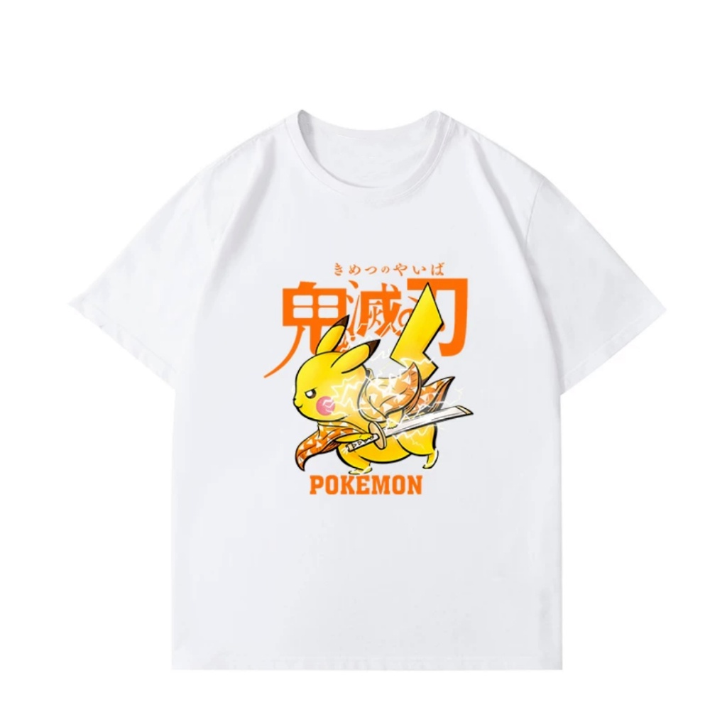 ราคาถูกpok-mon-pikachu-agatsuma-zenitsuเสื้อยืดแขนสั้นสีขาวของผู้ชาย-demon-slayer-การ์ตูนเสื้อผ้าน่ารักครึ่งแขน-เสื้อคู่