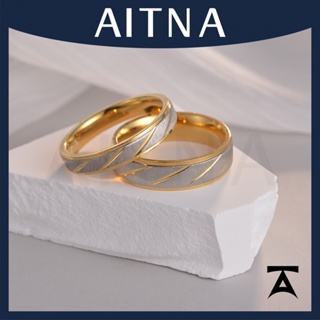 Aitna แหวนเหล็กไทเทเนียม สองสี สไตล์ยุโรป และอเมริกา สําหรับคู่รัก