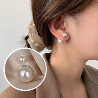 Silver needle pearl ear nail Hepburn style light extravagant temperament popular style simple double-sided super immortal crossed pearl earrings