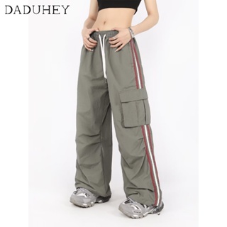 DaDuHey🎈 Womens Retro American Style High Waist Straight Pants Slimming Wide-Leg Casual Cargo Pants