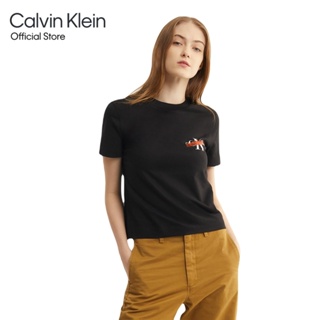 CALVIN KLEIN เสื้อยืดผู้หญิง ทรง Regular รุ่น J220492 BEH - สีดำ