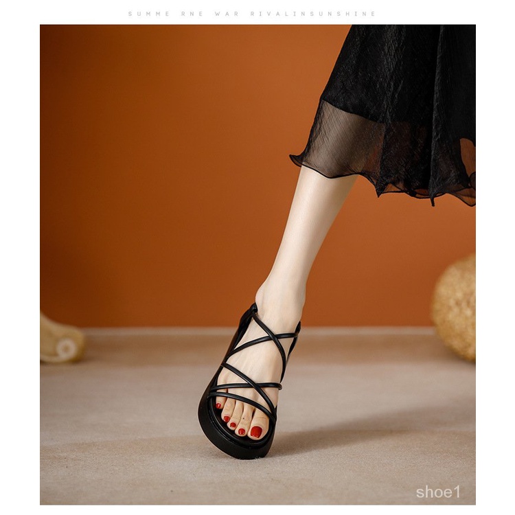รองเท้าแตะพื้นหนาหญิง-2023-ฤดูร้อนใหม่สไตล์นางฟ้าด้านล่างนุ่มเพิ่มแพลตฟอร์มเค้กรองเท้าแตะโรมันลำลองขนาดเล็ก