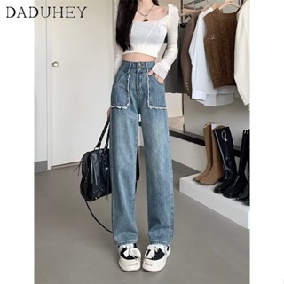 DaDuHey🎈 American Style New Womens Jeans High Waist Wide Leg Casual Hihop High Street Straight-Leg Pants