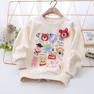 เสื้อกันหนาว คอกลม ผ้าฝ้าย มีฮู้ด ลายการ์ตูนน่ารัก สวมใส่สบาย แฟชั่นฤดูใบไม้ร่วง สไตล์เกาหลี สําหรับเด็กผู้หญิง 2023