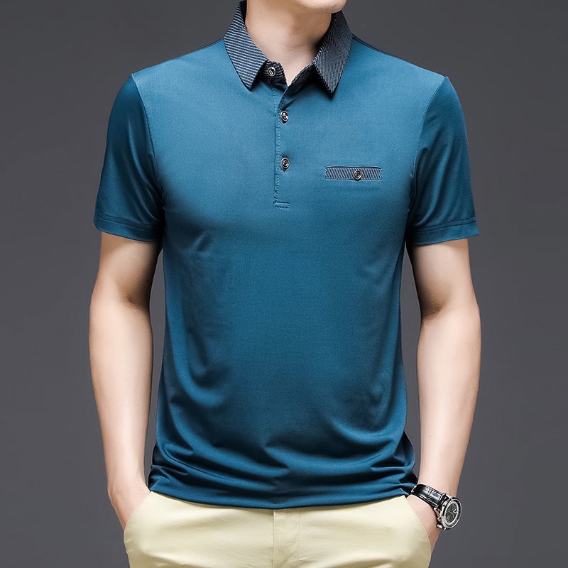 spot-pocket-polo-shirt-mens-middle-aged-father-wear-2023-summer-new-embroidered-standard-solid-color-short-sleeved-t-shirt-mens-business-bottom-shirt-really-thin-mens-clothes