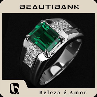 Beautibank แหวนเปิด ประดับเพชร ไพลิน สีเขียว สําหรับผู้ชาย