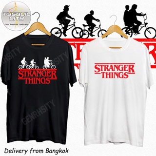 เสื้อ stranger things white tee เสื้อยืดOversize cotton แฟชั่น ผ้าบาง ระบายอากาศได้ S-5XL Tops