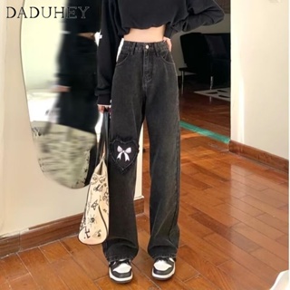 DaDuHey🎈 INS Korean Style Women New Retro Loose High Waist Straight Pants Fashion Printed Love Heart Wide Leg Casaul All-Match Mopping Jeans