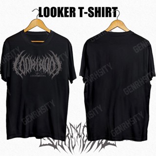 COD เสื้อยืดทรงโอเวอร์ไซส์ เสื้อคอกลม โลโก้สกรีนนูน Looker oversize white tee