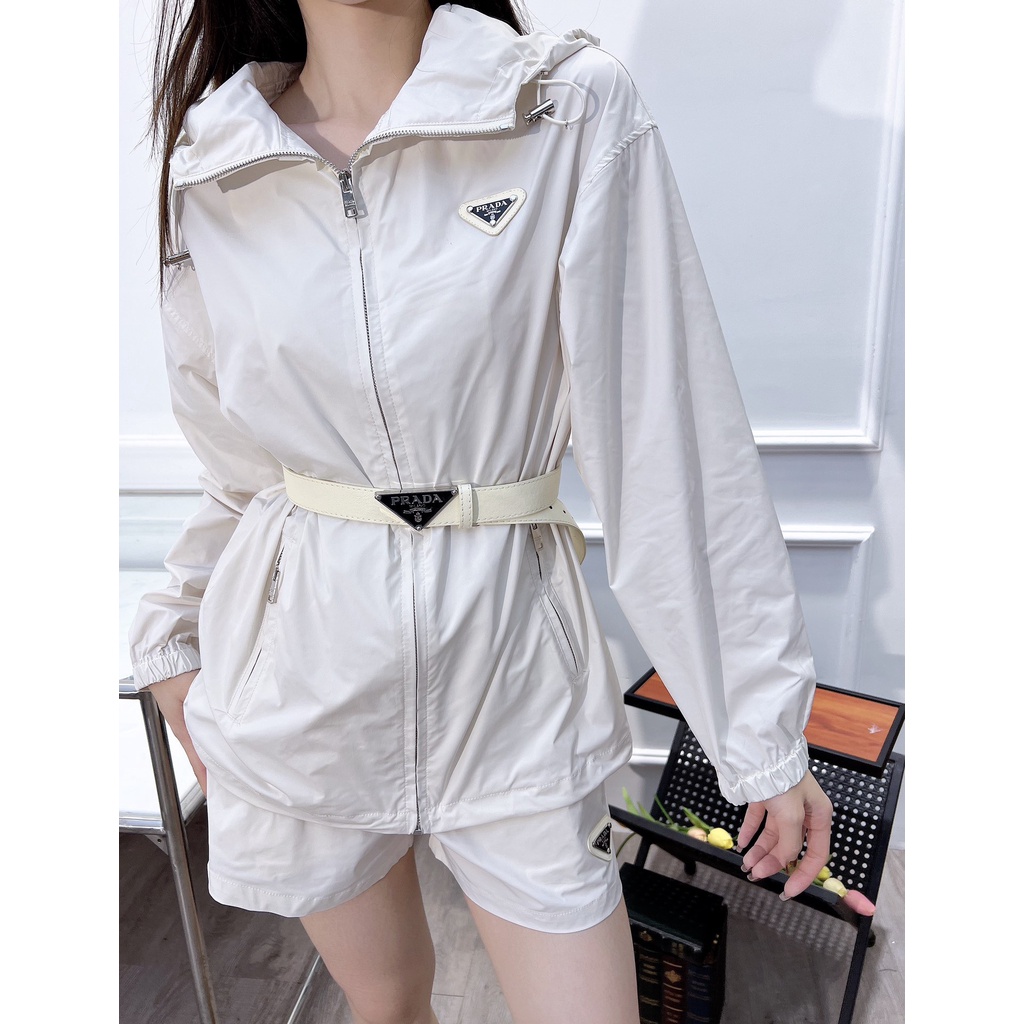 hdjl-pra-a-2023-autumn-and-winter-new-belt-fashionable-suit-womens-hooded-zipper-coat-elastic-waist-shorts-triangle-logo
