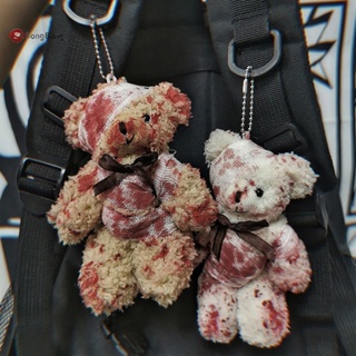Abongbang พวงกุญแจ จี้ตุ๊กตาหมี เลือด เท่ พังก์ ฮาโลวีน ได้รับบาดเจ็บ สัตว์ หมี ตุ๊กตา พวงกุญแจ ทุกเพศ จี้ตกแต่งกระเป๋า ดี