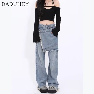 DaDuHey🎈 INS Korean Style New Women Summer New Fashion Casual Pants High Waist Wide Leg Straight Mop Jeans