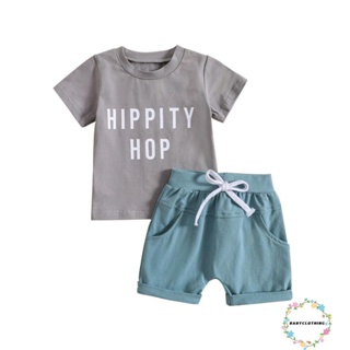 Babyclothes- ชุดเสื้อยืด แขนสั้น กางเกงขาสั้น เอวยางยืด พิมพ์ลายตัวอักษร ฤดูร้อน สําหรับเด็กผู้ชาย