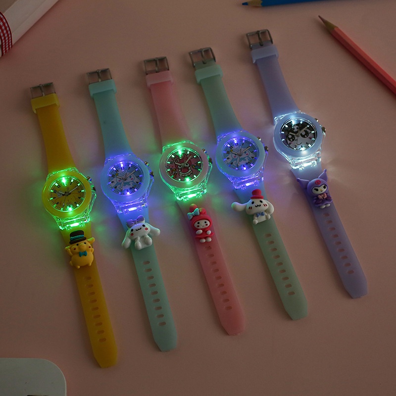 sanrio-นาฬิกาข้อมืออิเล็กทรอนิกส์-สายซิลิโคน-ลายการ์ตูน-hello-kitty-เรืองแสง-7-สี-สําหรับเด็ก