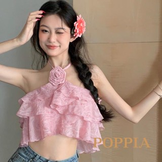 Poppia- เสื้อกล้ามแขนกุด ลายดอกไม้ แต่งระบาย เหมาะกับฤดูร้อน สําหรับผู้หญิง