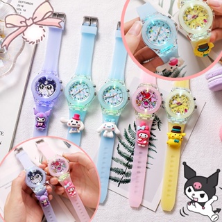 Sanrio นาฬิกาข้อมืออิเล็กทรอนิกส์ สายซิลิโคน ลายการ์ตูน Hello Kitty เรืองแสง 7 สี สําหรับเด็ก