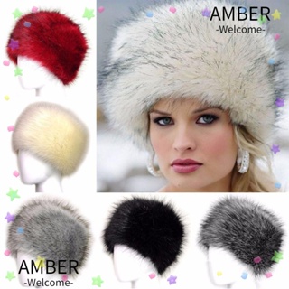 Amber หมวกกันหิมะ ขนเฟอร์เทียม อบอุ่น สไตล์รัสเซีย เหมาะกับฤดูหนาว สําหรับผู้หญิง