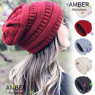 Amber หมวกไหมพรมซาติน หมวกถักหนา กันลม นุ่ม ฤดูหนาว อบอุ่น หมวกหัวกะโหลก ขี้เกียจ แฟชั่นผู้หญิง