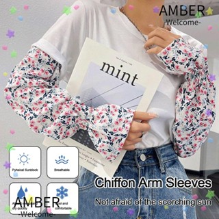 Amber ปลอกแขน ผ้าชีฟอง แบบบาง ลายดอกไม้ ทรงหลวม สําหรับตกแต่ง