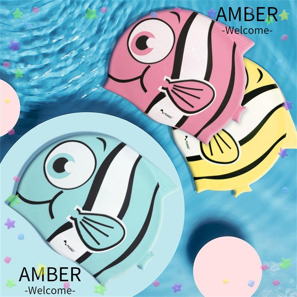 amber-หมวกว่ายน้ํา-ซิลิโคน-ยืดหยุ่น-ลายการ์ตูนสัตว์น่ารัก-สําหรับเด็กผู้ชาย-และเด็กผู้หญิง