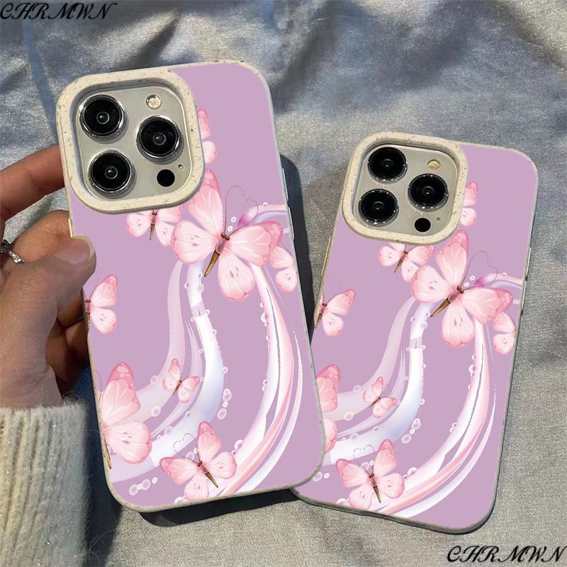 เคสโทรศัพท์มือถือ-ลายผีเสื้อ-ข้าวสาลี-สีชมพู-สําหรับ-apple-iphone-15-14-13pro-12-11xsmax-xr-mzwh