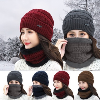 หมวกผ้าพันคอ ผ้าถัก ให้ความอบอุ่น ทนต่อการเสียดสี เหมาะกับฤดูหนาว สําหรับผู้หญิง มี 5 สี