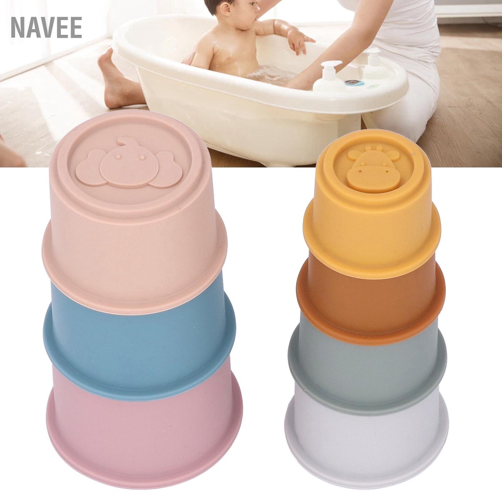 navee-7-ชิ้นซ้อนถ้วยซิลิโคนสัตว์สีเด็กถ้วยซ้อนของเล่นเด็กกระเซ็นของเล่นอาบน้ำ