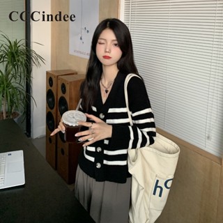 Cccindee เสื้อคาร์ดิแกน คอวี แขนยาว ลายทาง ทรงหลวม สีตัดกัน แฟชั่นใหม่ สําหรับผู้หญิง 2023