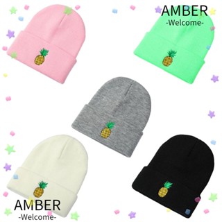 Amber หมวกบีนนี่ลําลอง ผ้าถัก สีพื้น น่ารัก สําหรับผู้หญิง 5 สี