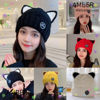 Amber หมวกถัก หูแมว แฟชั่นฤดูใบไม้ร่วง ฤดูหนาว