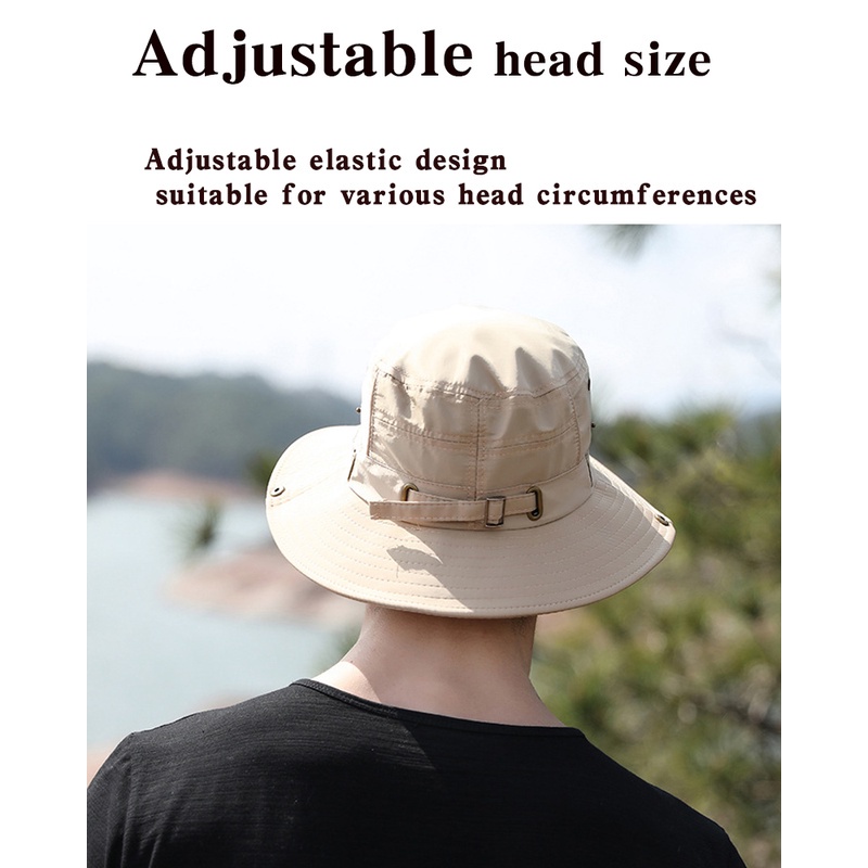 หมวกบักเก็ต-กันแดด-แบบผูกเชือก-สามารถปรับได้-เหมาะกับใส่กลางแจ้ง-สไตล์ชาวประมง-สําหรับผู้ชาย-และผู้หญิง