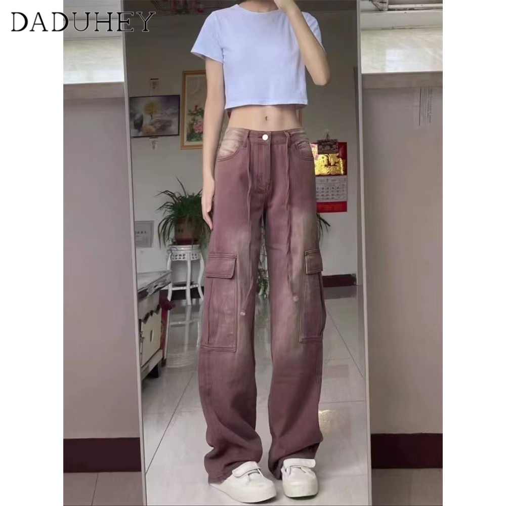 daduhey-retro-american-style-fashion-mopping-casual-pants-multi-pocket-loose-slimming-cargo-pants
