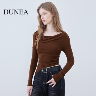 Dunea เสื้อยืด แขนยาว เปิดไหล่ จับจีบ แฟชั่นฤดูใบไม้ร่วง สําหรับผู้หญิง