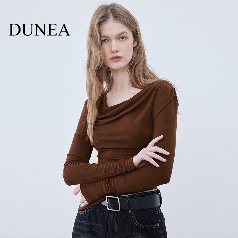 dunea-เสื้อยืด-แขนยาว-เปิดไหล่-จับจีบ-แฟชั่นฤดูใบไม้ร่วง-สําหรับผู้หญิง