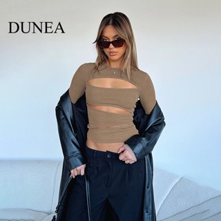 Dunea เสื้อยืด แขนยาว แบบโปร่ง ฤดูใบไม้ร่วง สําหรับผู้หญิง