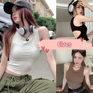 Elves✨พร้อมส่ง✨   เสื้อกล้ามไหมพรม  ดีเทลเว้าหลัง สายคาด2เส้น มีฟองน้ำในตัว ~FY8135/FY945~