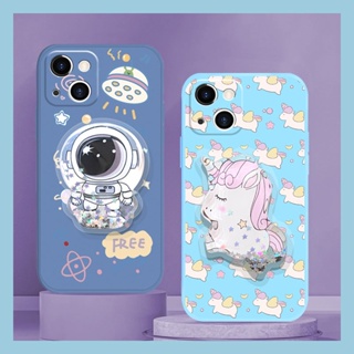 Rotatable stand Glitter Phone Case For iphone14 Plus Liquid silicone shell cute The New Cartoon Skin feel silicone