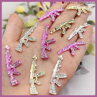 10pcs Pink 3D Crystal Rhinestone Gun Shape Punk Style Nail Art DIY Nail Art Jewelry Alloy Metal Charm Ornaments COD