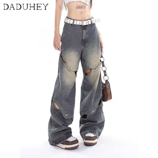 DaDuHey🎈 New American Style Ins High Street Retro Jeans Niche High Waist Loose Wide Leg Pants Large Size Pants