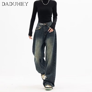 DaDuHey🎈 New American Style Ins Retro Washed Women Jeans High Waist Loose Wide Leg Pants Hip Hop Large Size Pants
