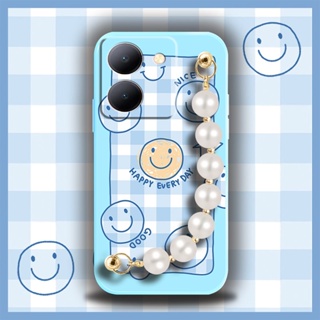 Skin-friendly feel Anti-fall Phone Case For VIVO Y78 5G China Cartoon Back Cover Nordic style Lens package Pearl bracelet