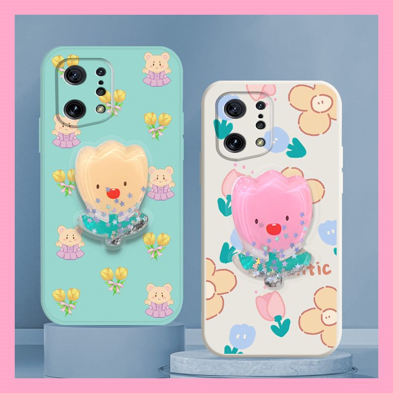 skin-friendly-feel-simplicity-phone-case-for-oppo-find-x5-quicksand-cute-phone-case-cartoon-rotatable-stand-ins-the-new