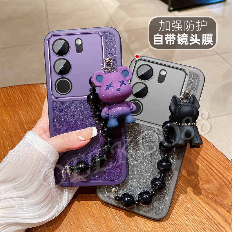 เคสโทรศัพท์มือถือแบบนิ่ม-ใส-กันกระแทก-แต่งกลิตเตอร์-ลายหมีน้อย-พร้อมสายโซ่คล้องมือ-สําหรับ-vivo-v29-v27-v27e-v25-v25e-y27-y36-y78-y02t-y02a-5g-4g-v29