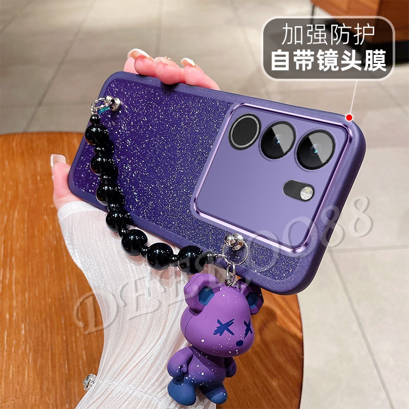 เคสโทรศัพท์มือถือแบบนิ่ม-ใส-กันกระแทก-แต่งกลิตเตอร์-ลายหมีน้อย-พร้อมสายโซ่คล้องมือ-สําหรับ-vivo-v29-v27-v27e-v25-v25e-y27-y36-y78-y02t-y02a-5g-4g-v29