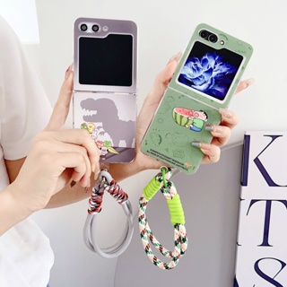 เคสโทรศัพท์มือถือ PC แข็ง กันกระแทก ลายการ์ตูนไดโนเสาร์น่ารัก พร้อมสายคล้อง สําหรับ Samsung Galaxy Z Flip5 5G Z Flip4 Z Flip 3