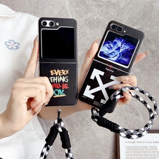 เคสโทรศัพท์มือถือ PC แข็ง กันกระแทก พร้อมสายโซ่คล้อง สําหรับ Samsung Galaxy Z Flip5 5G Z Flip4 Z Flip 3