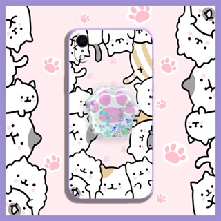 Skin-friendly feel cute Phone Case For iphone XR Liquid silicone shell Cartoon Rotatable stand Simplicity phone case