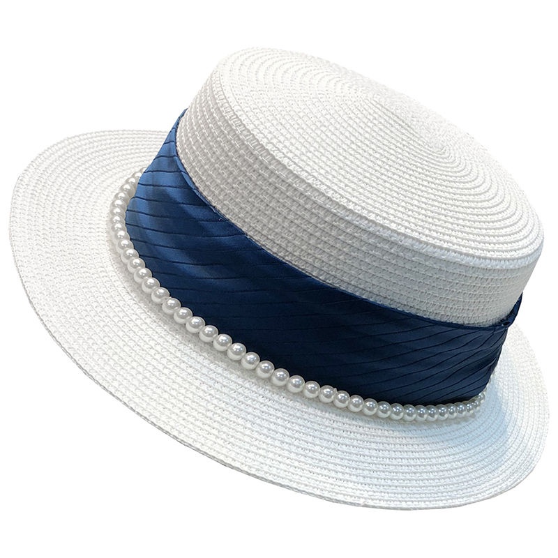 หมวกฟางสาน-ประดับไข่มุก-สไตล์เรโทร-แฟชั่นฤดูร้อน-สําหรับผู้หญิง