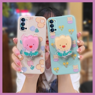 Skin feel silicone Cartoon Phone Case For OPPO Reno4 5G Anti-fall The New Liquid silicone shell cute Rotatable stand