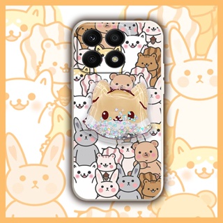 phone case ins Phone Case For Honor X8a Rotatable stand Skin feel silicone protective case Cartoon quicksand Simplicity